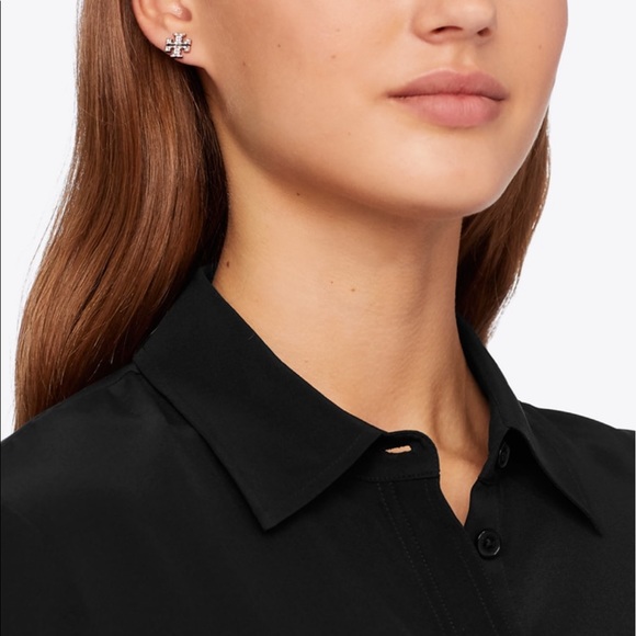 Tory Burch KIRA PAVÉ STUD EARRING Silver/Crystal - Picture 6 of 7